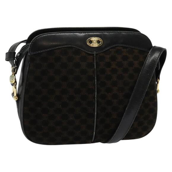 CELINE Macadam Canvas Shoulder Bag Suede Black Gold - Picture 1 of 12